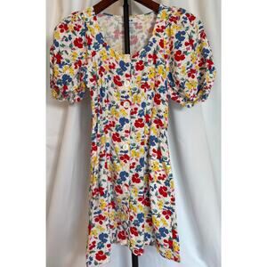 Floral Puff Sleeve Linen Mini Dress Button Down Size 0 Floral Spring/Summer